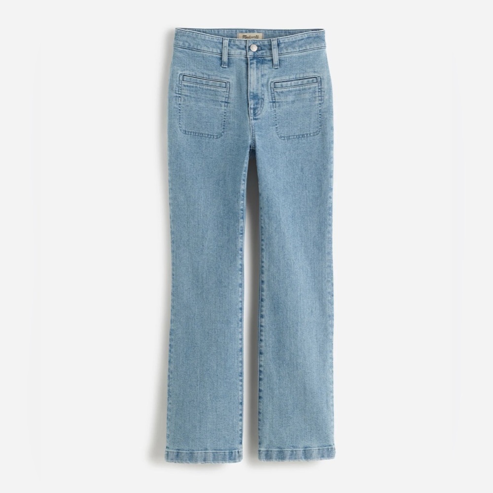 Madewell Midrise Kick out Flare Jeans Size 26 Light Wash Patch Front Pockets - Picture 1 of 12